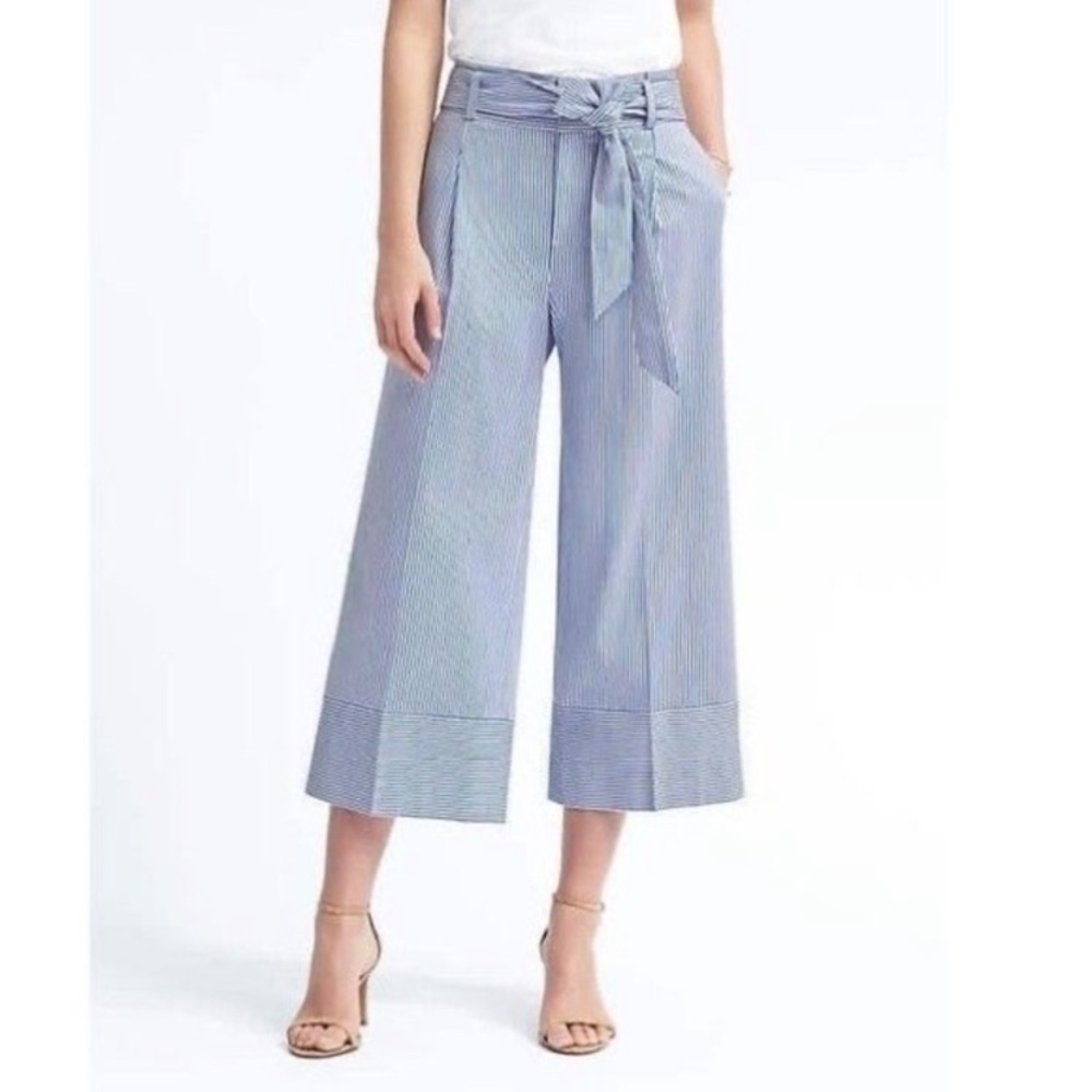 NWT Banana Republic Wide Leg Crop Tie Pant in Grey Stripe